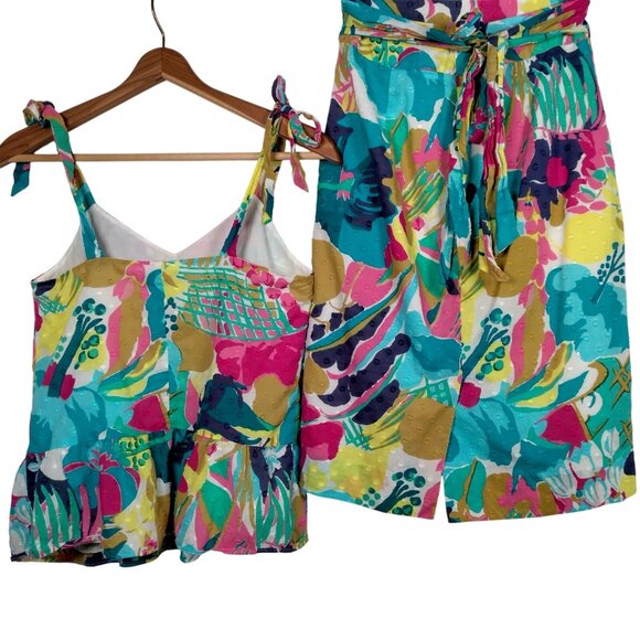 J Crew Skirt Outfit Size 0 P Petite Pink Blue Floral Halter Ruffled Blue Pink - Picture 2 of 16